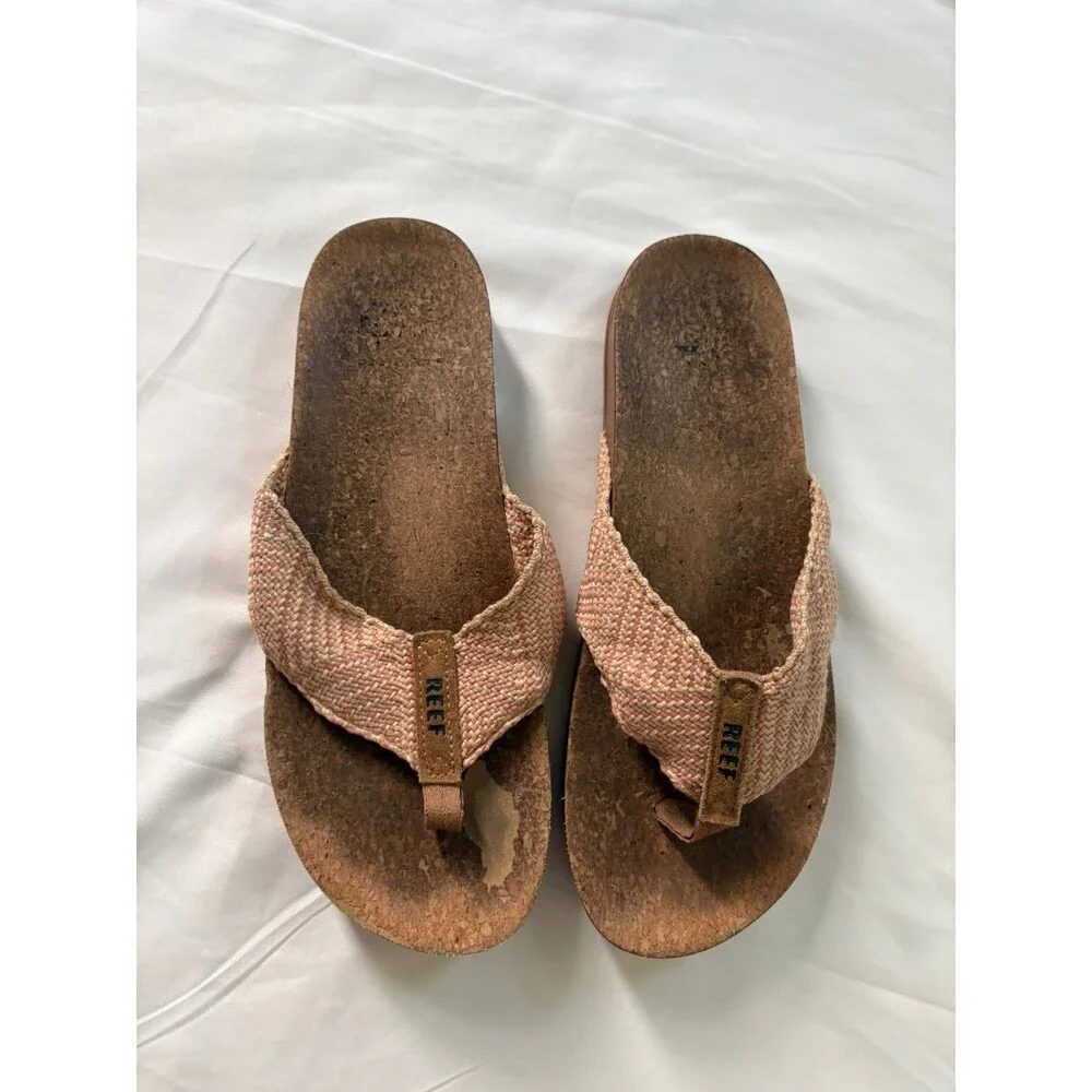 Reef Womens Flip Flops 7.5 Cork Lined Footbed Summer Beach Surfer
